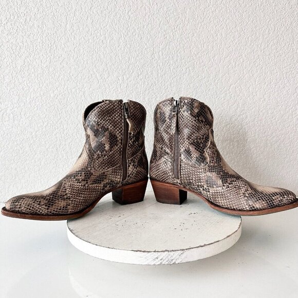 Lane PLAIN JANE Womens Cowboy Bootie 10.5 Western Brown Snakeprint Cowgirl Ankle - Picture 7 of 11